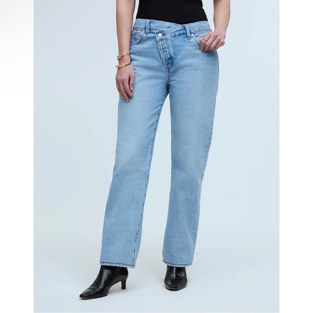 madewell curvy low-slung straight jeans sevilla wash: no689 crosstab edition 31